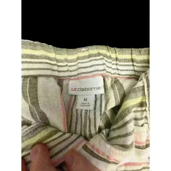 Liz Claiborne Multi Stripe Belted Crop Pants Size M Medium I Seam 22” - Picture 5 of 11